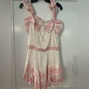 LoveShackFancy Floral Marina White and Pink Sleeveless Dress